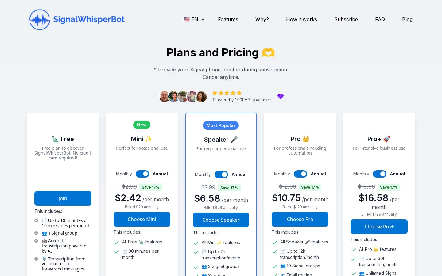 SignalWhisperBot Pricing