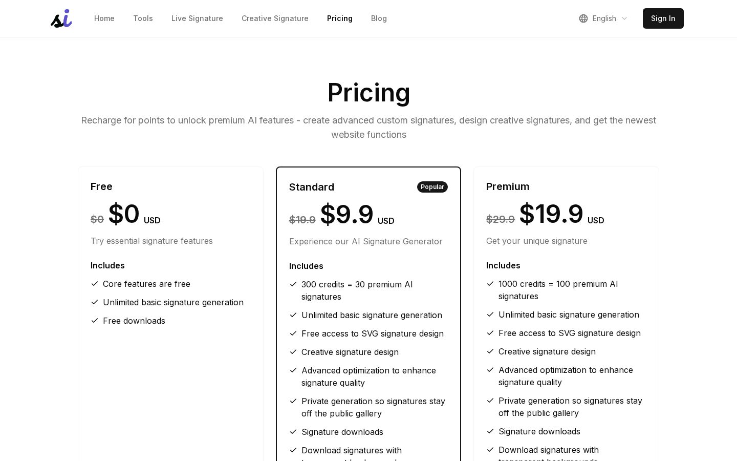 Signaturegen Pricing