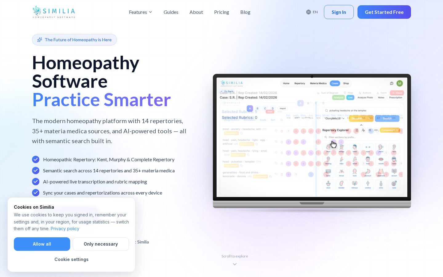 Similia Homeopathy Software Homepage