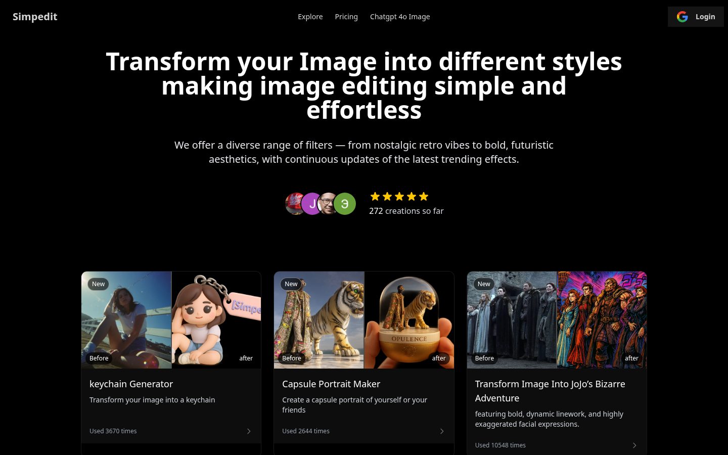 Simpedit One Click to Transform Your Image with Trendy Style Homepage