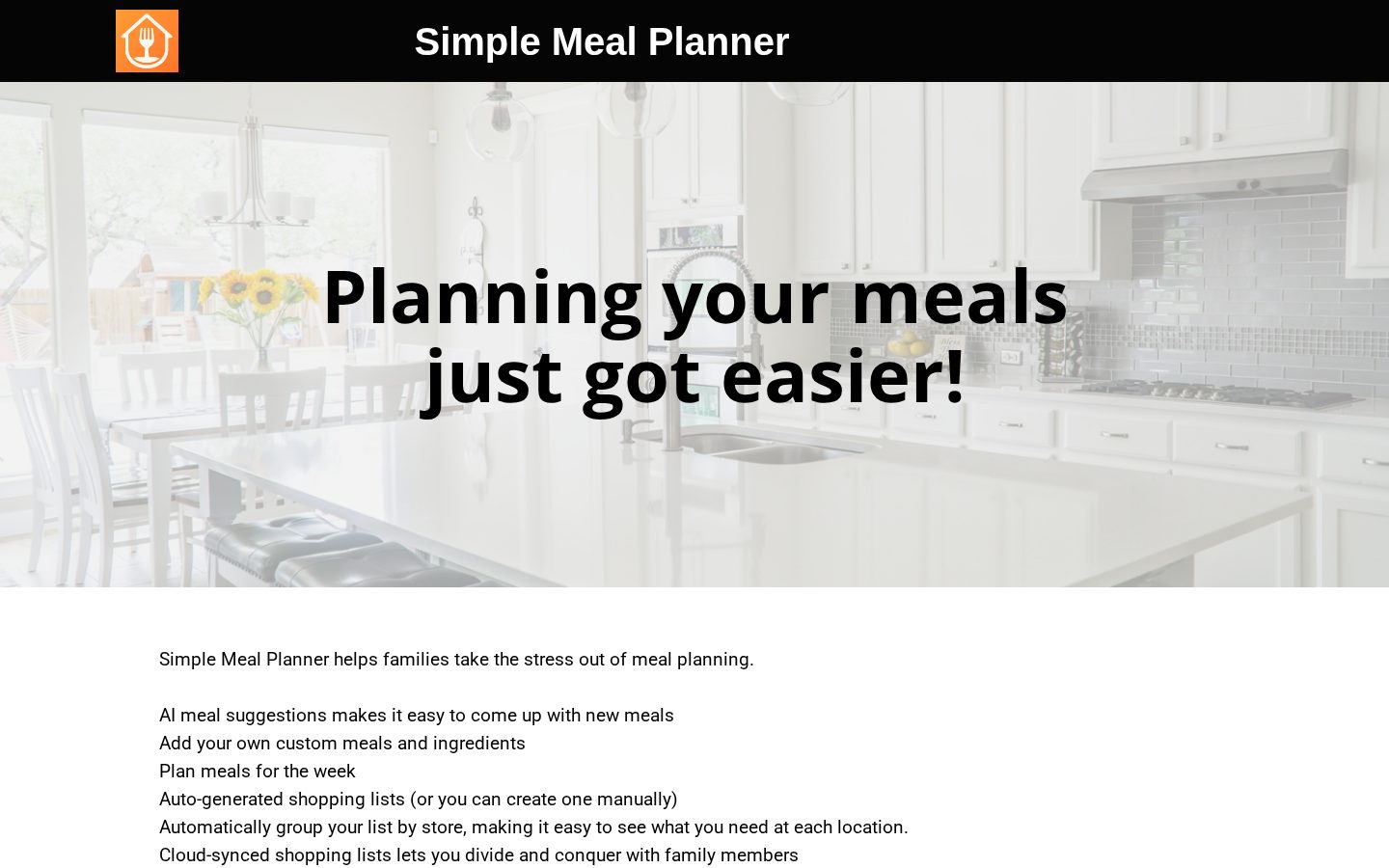 Simple Meal Planner Homepage