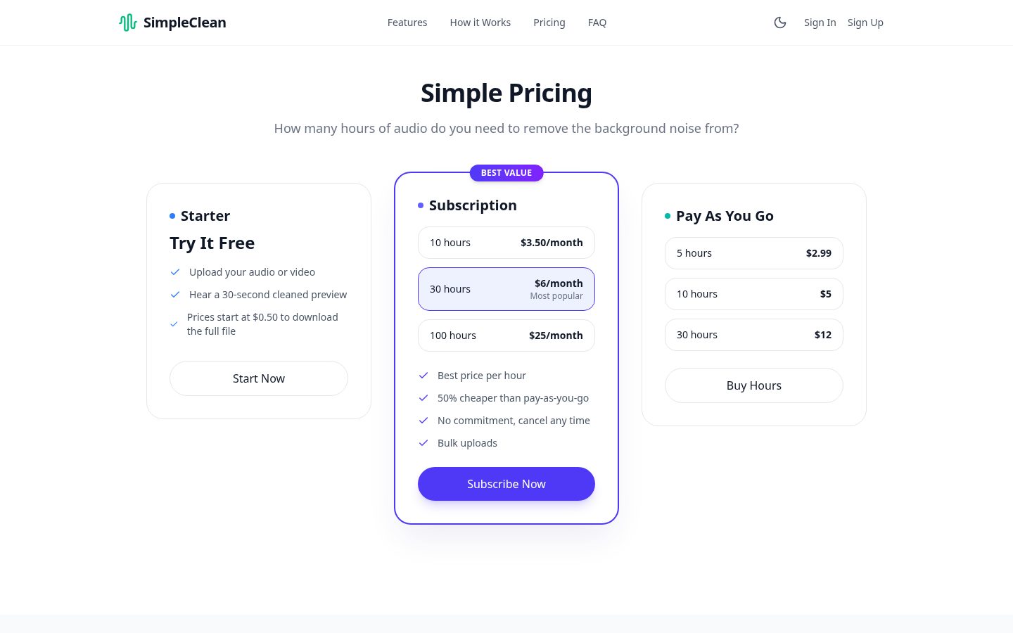 SimpleClean Pricing