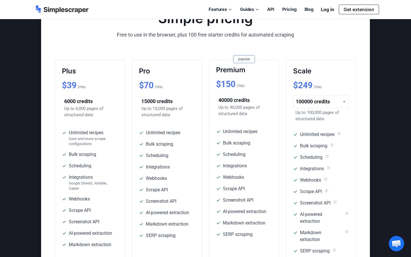 Simplescraper Pricing