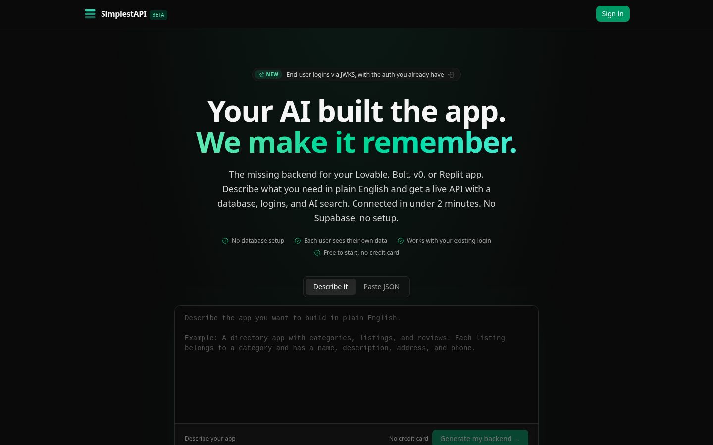 SimplestAPI Homepage