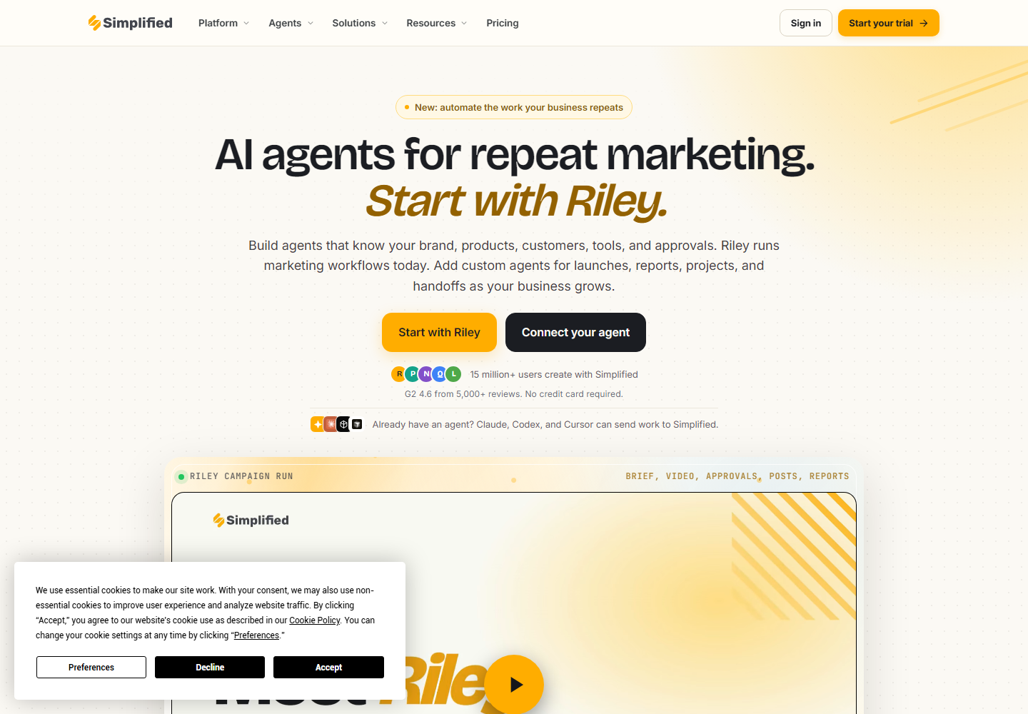 Simplified homepage
