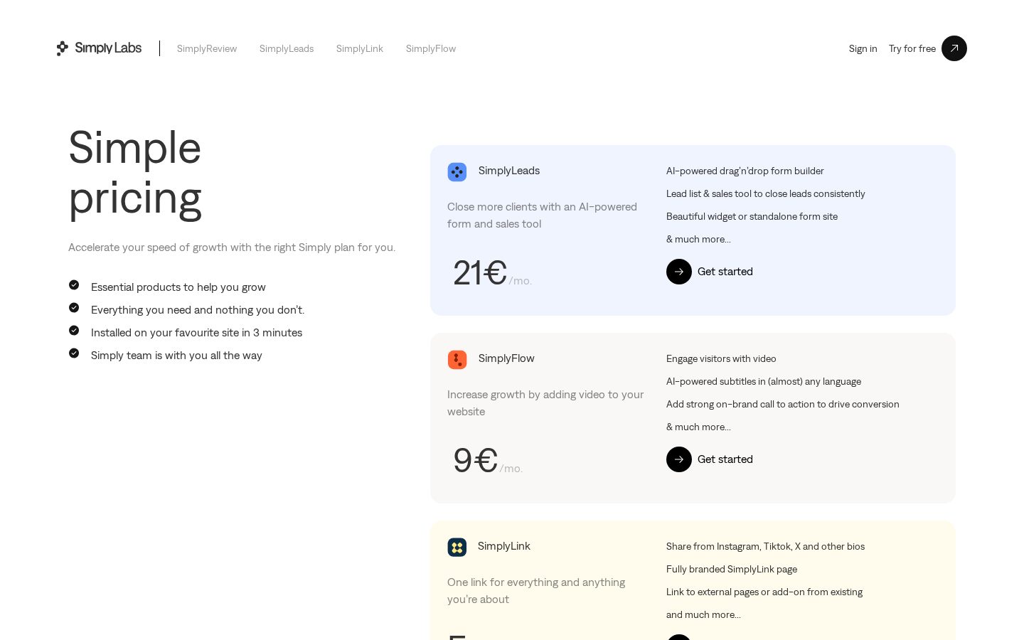 SimplyLabs Pricing