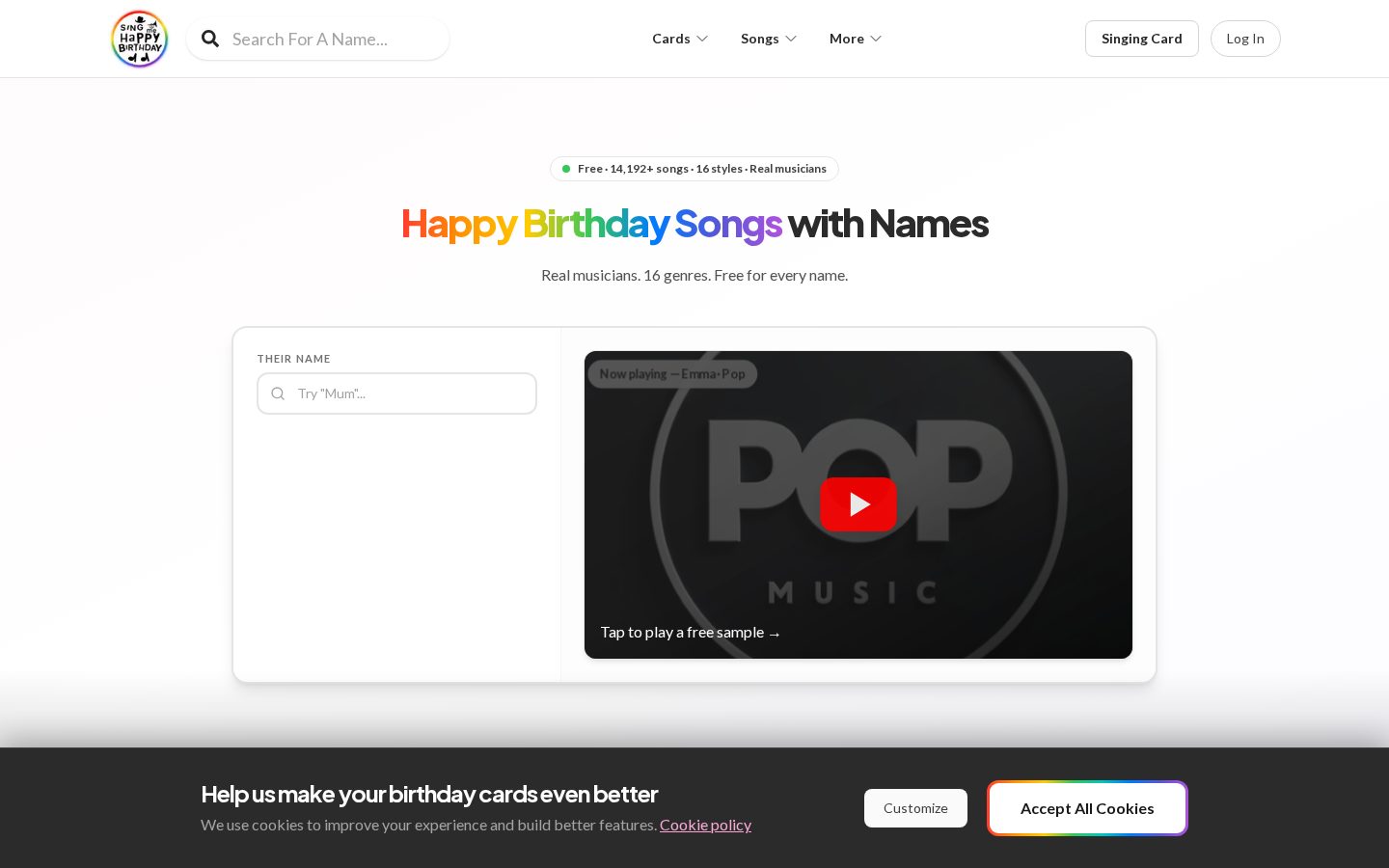 Sing Me Happy Birthday Homepage