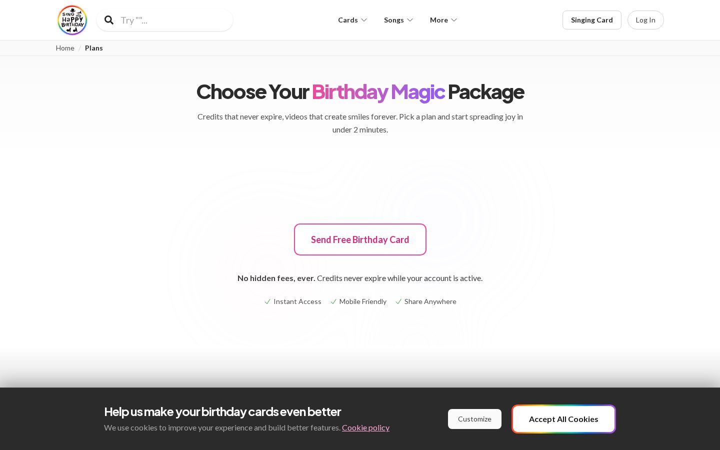Sing Me Happy Birthday Pricing