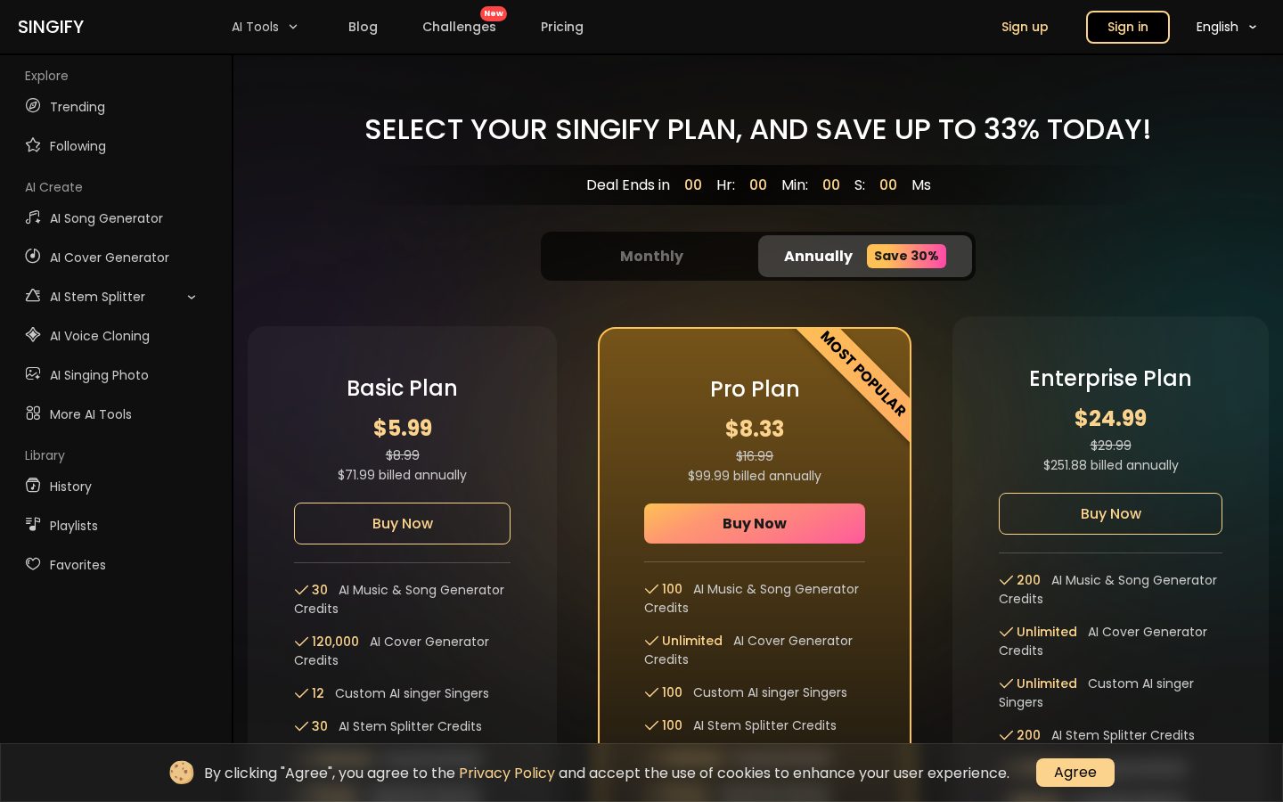 Singify AI Vocal Remover Pricing