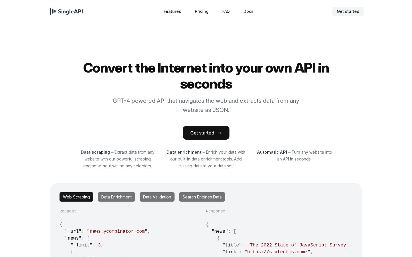 SingleAPI Homepage