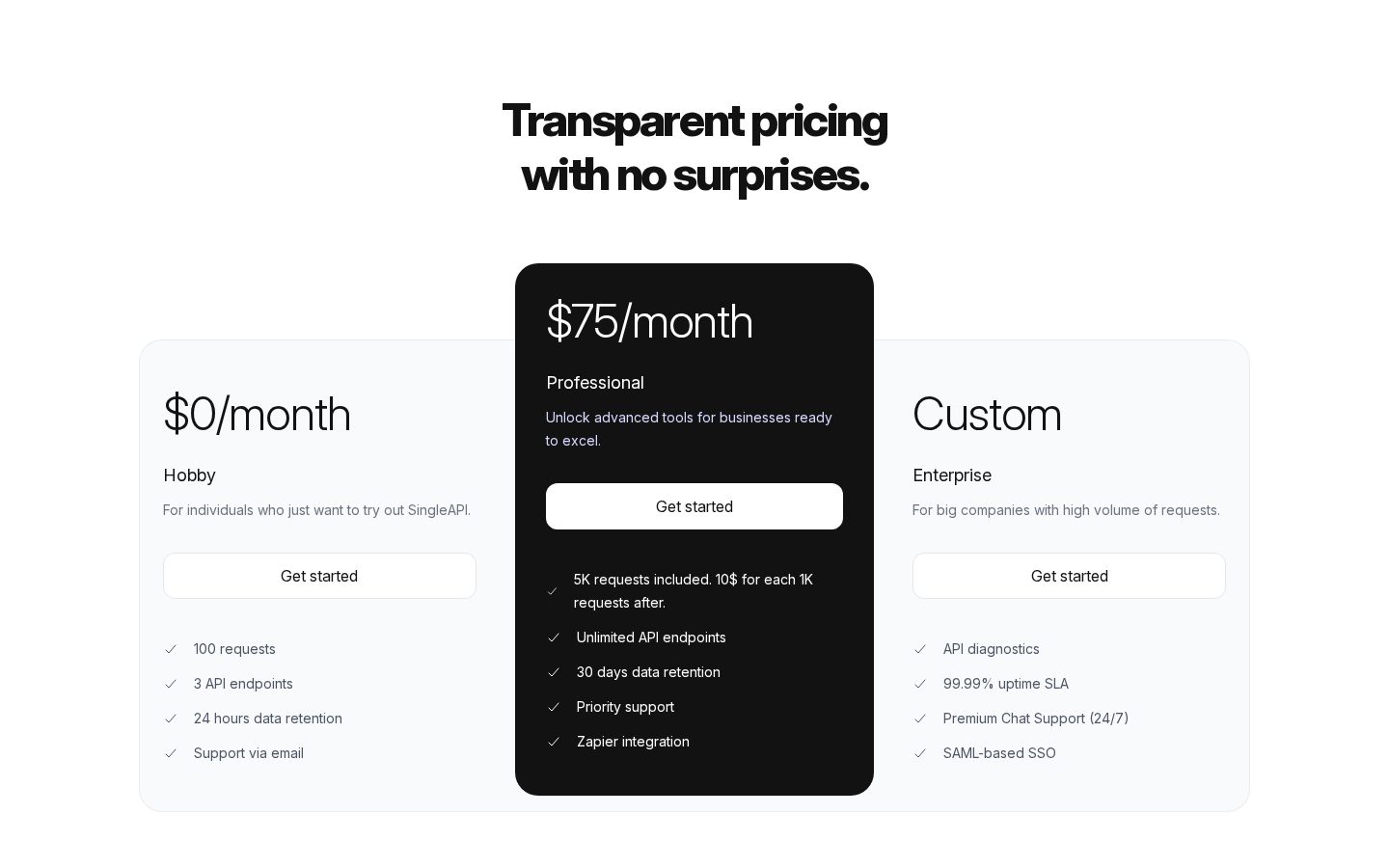 SingleAPI Pricing