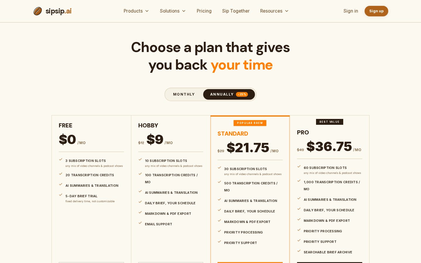 Sipsip AI Pricing