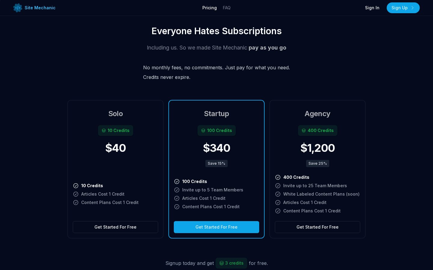 Site Mechanic Pricing