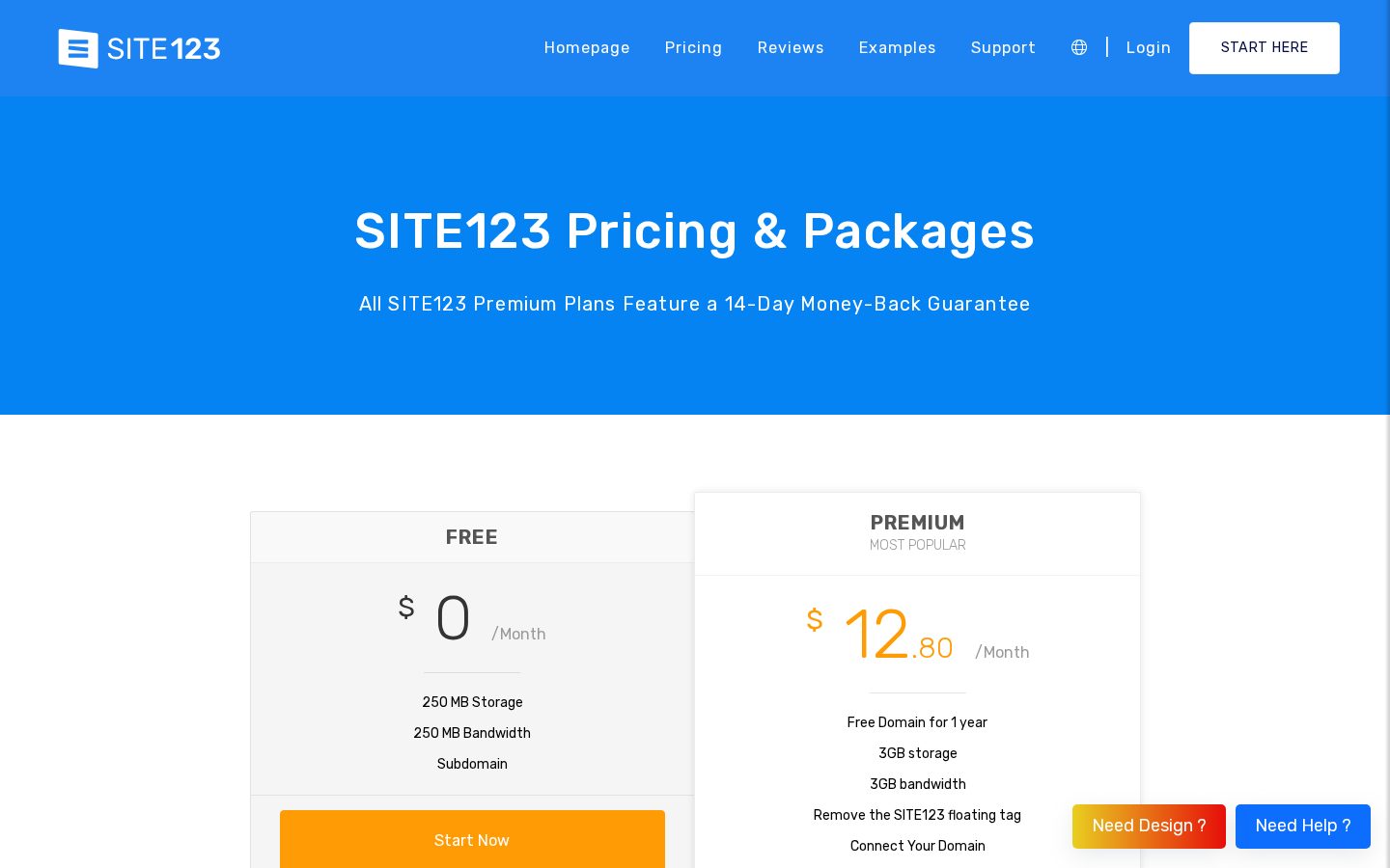 Site123 Pricing