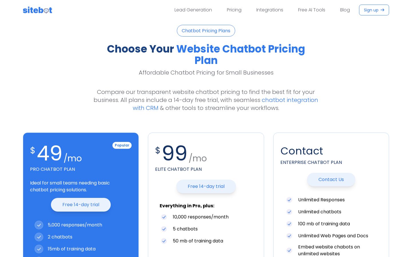 Sitebot_co Pricing