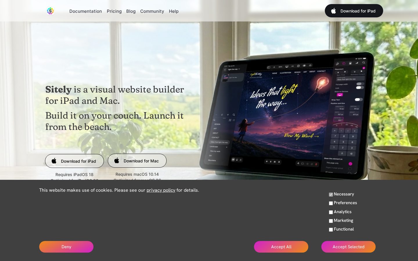 Sitely AI+Visual Website Builder for Mac and iPad Homepage
