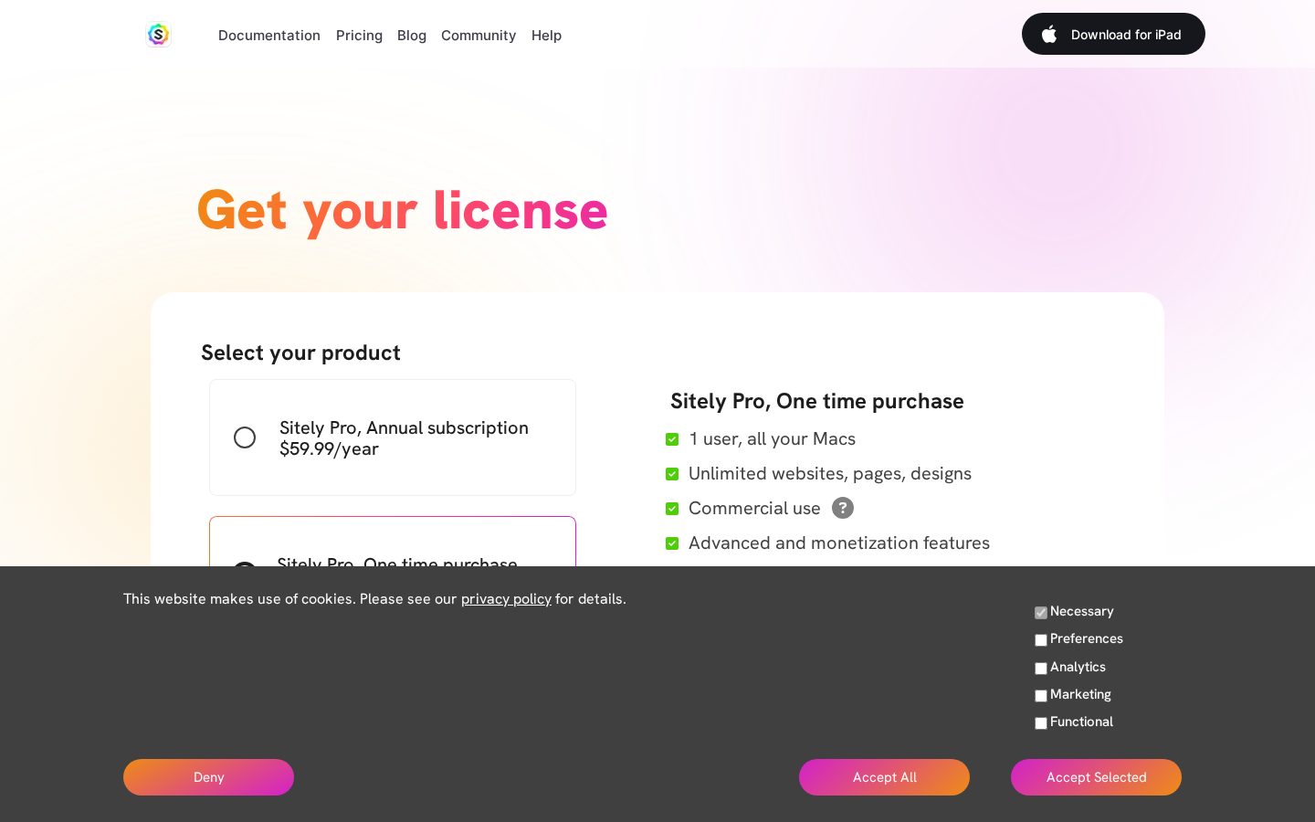 Sitely AI+Visual Website Builder for Mac and iPad Pricing