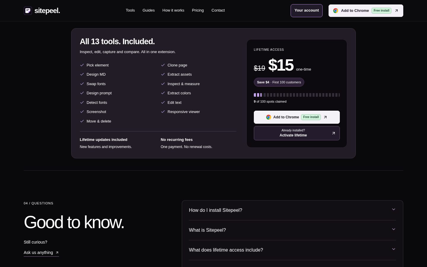 Sitepeel Pricing