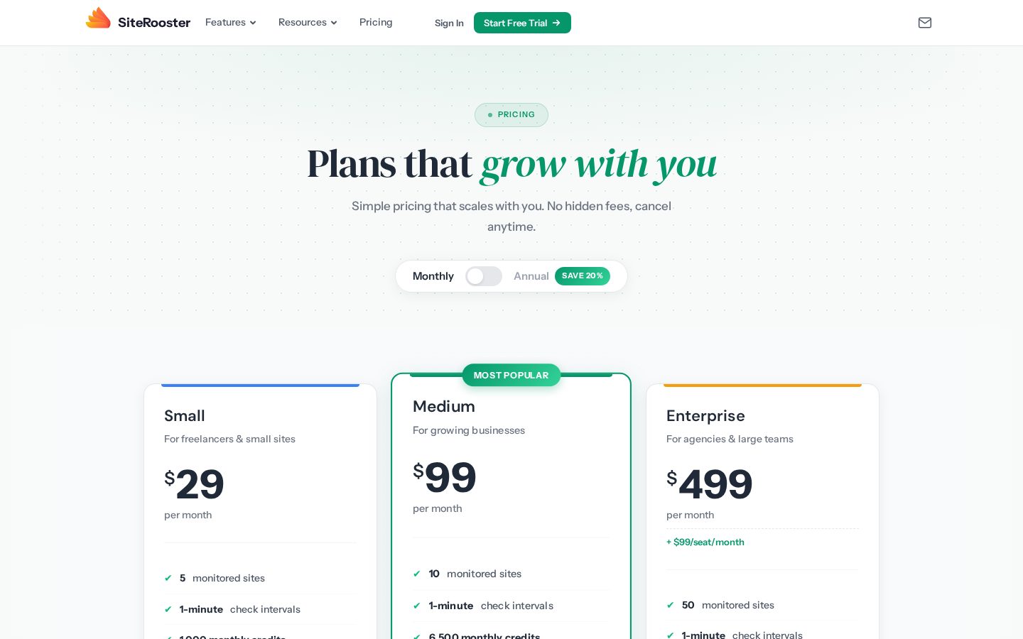 SiteRooster Pricing