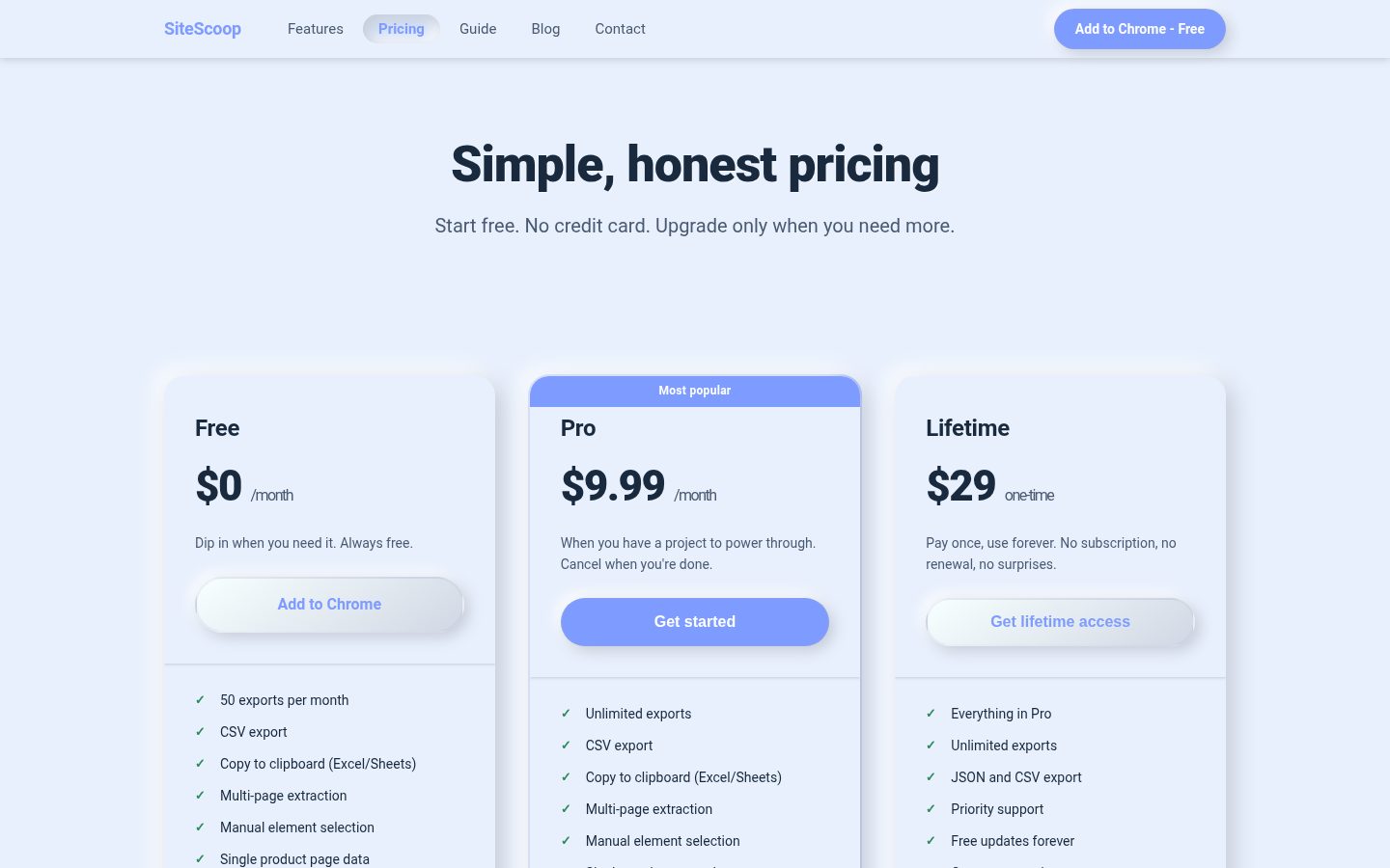SiteScoop Pricing