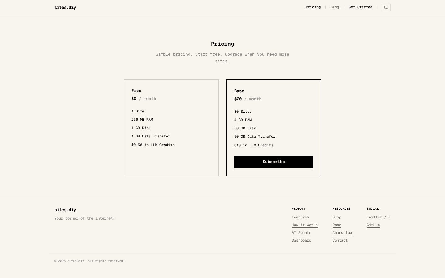 sites.diy Pricing