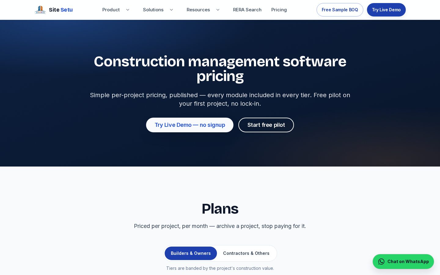 SiteSetu Pricing