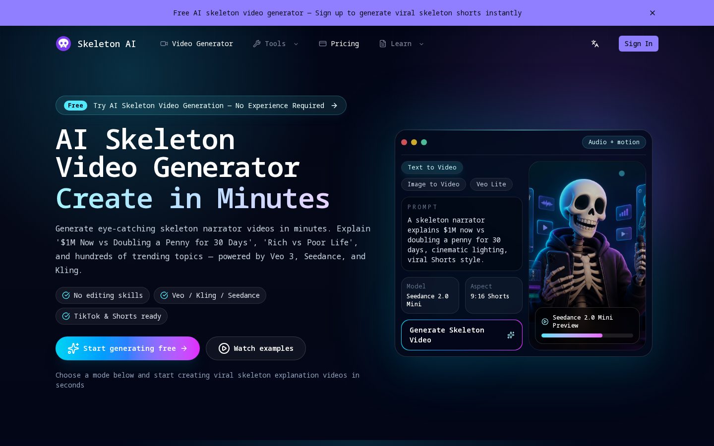 Skeleton AI Homepage