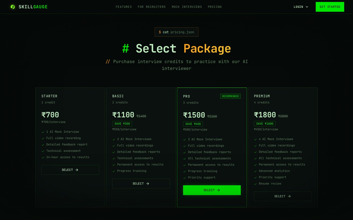 SkillGauge AI Pricing