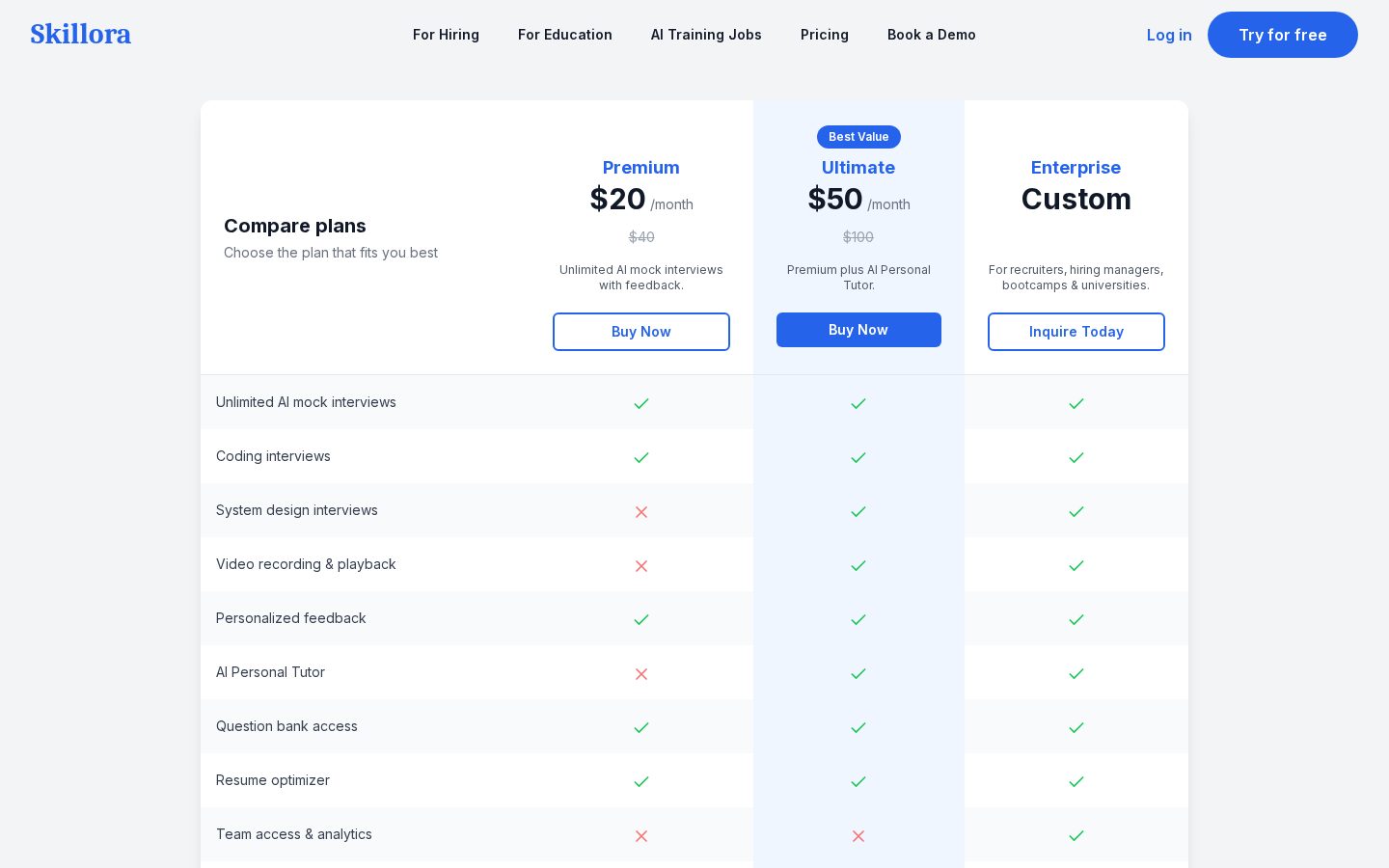 Skillora AI Pricing