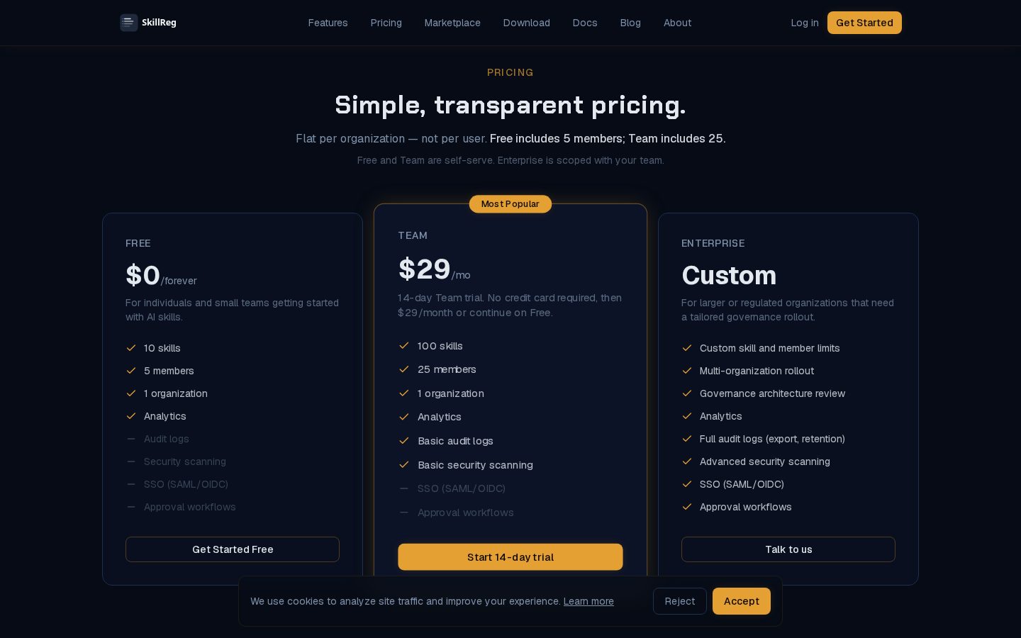 Skillreg Pricing