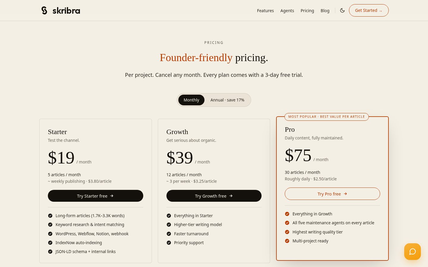 Skribra Pricing