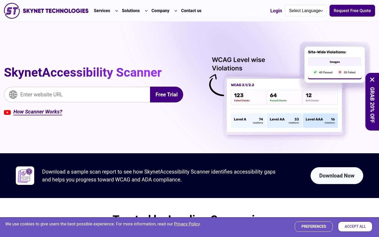 SkynetAccessibility Scanner Homepage