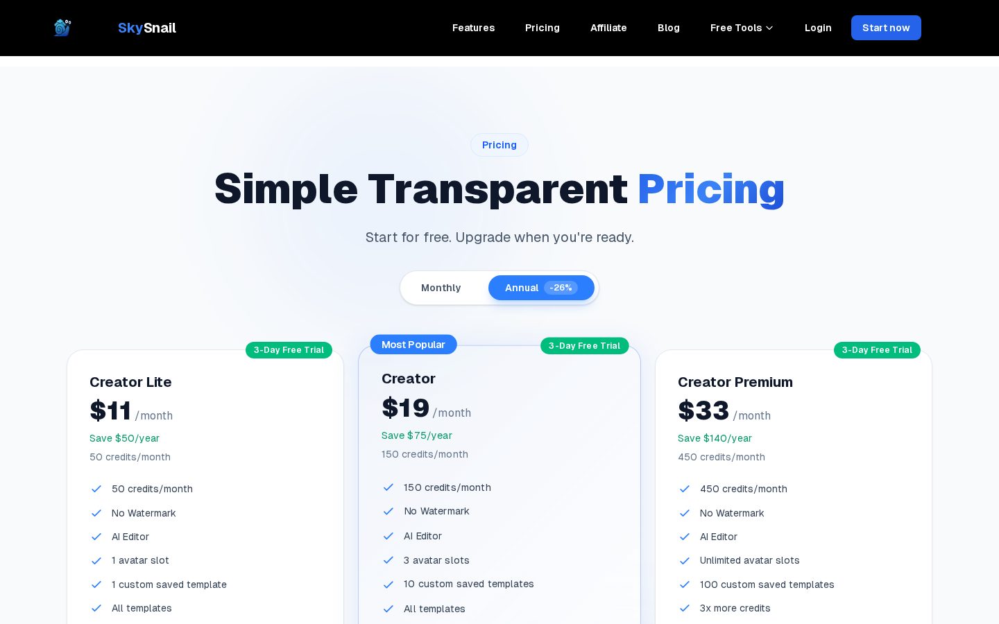 SkySnail Pricing