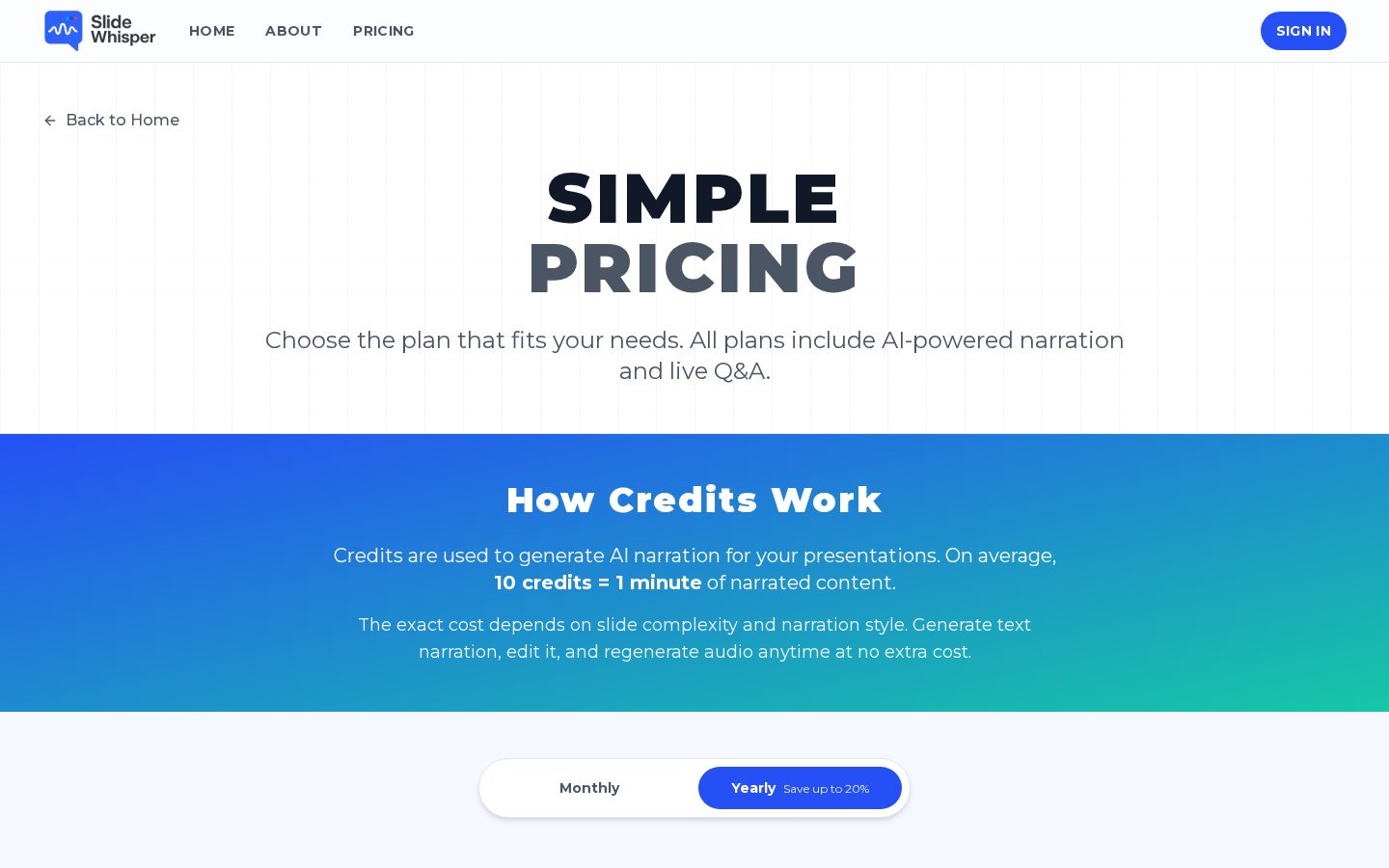 SlideWhisper Pricing