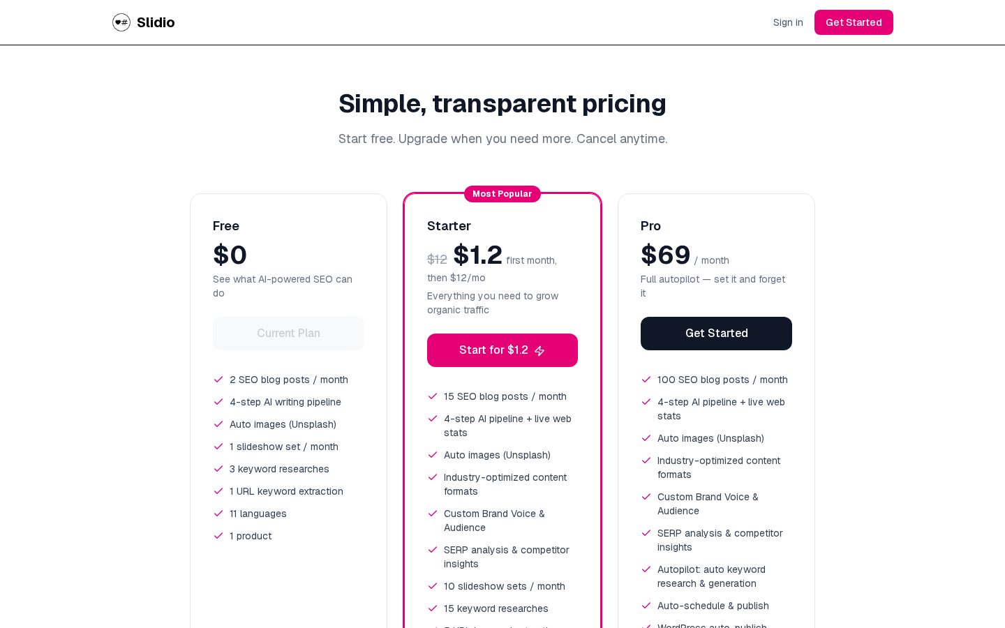 Slidio Pricing