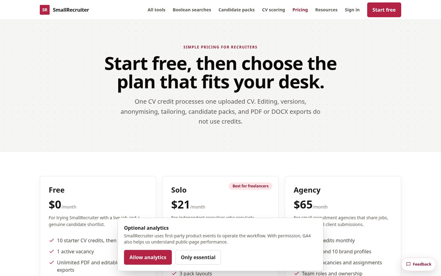 SmallRecruiter Pricing