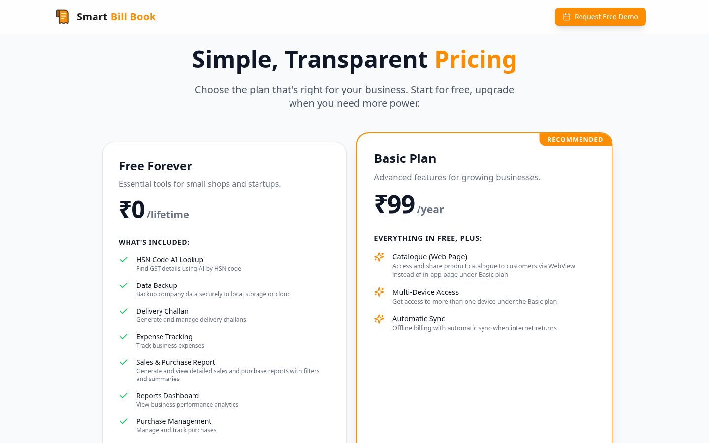 Smart Bill Book Pricing