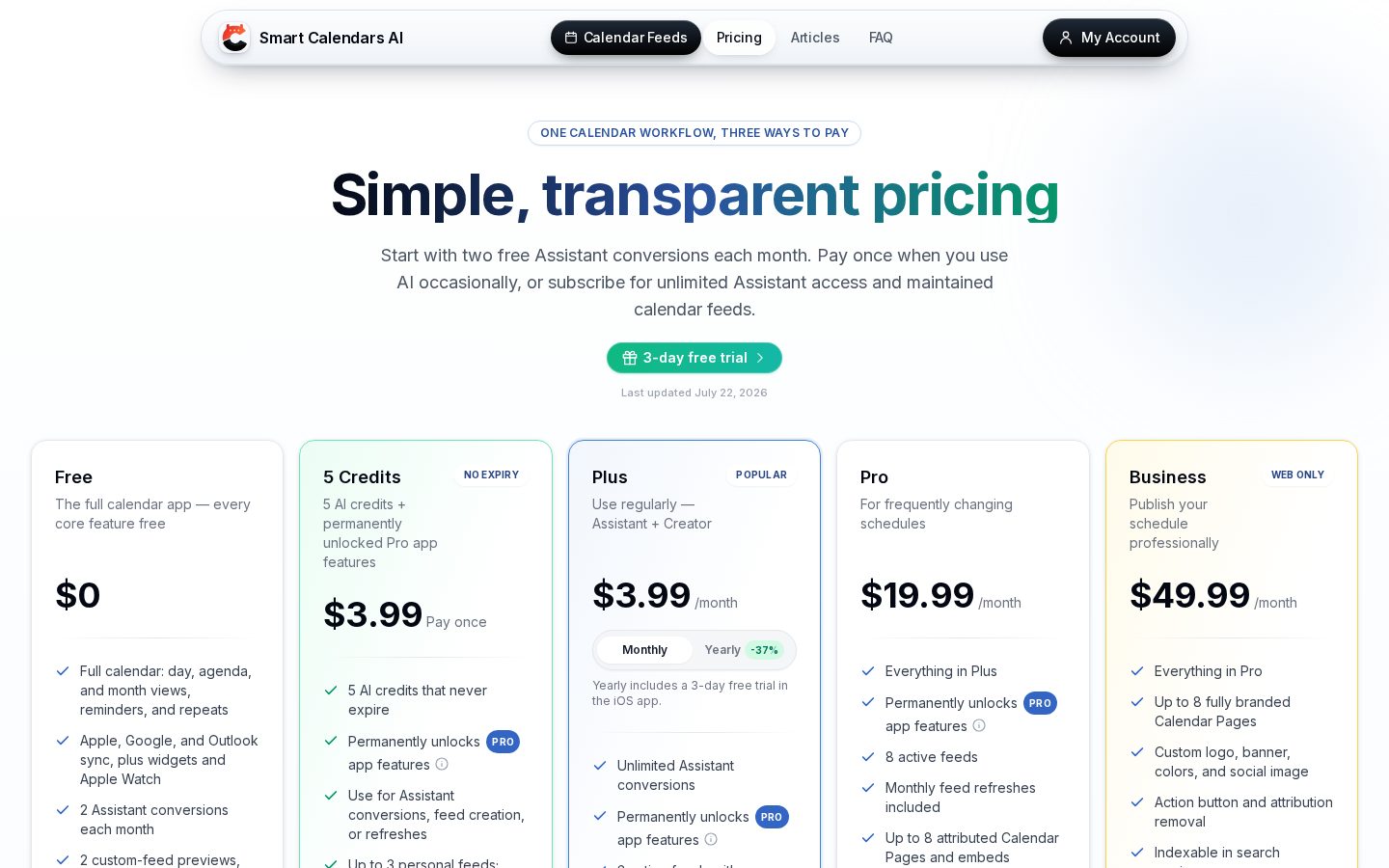 Smart Calendars AI Pricing