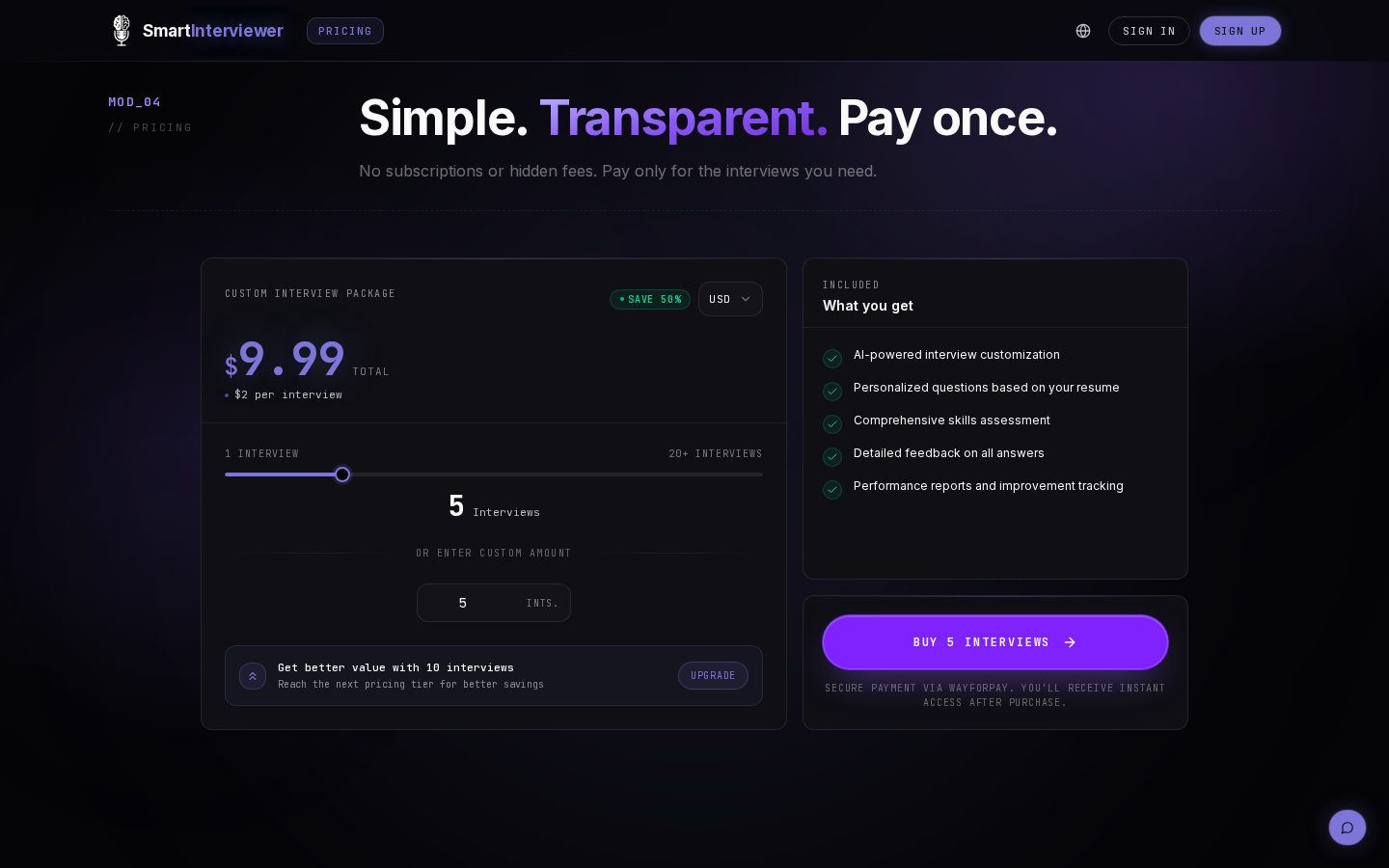 Smart-Interviewer Pricing