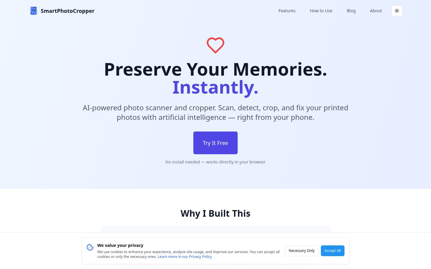 Smart Photo Cropper Homepage