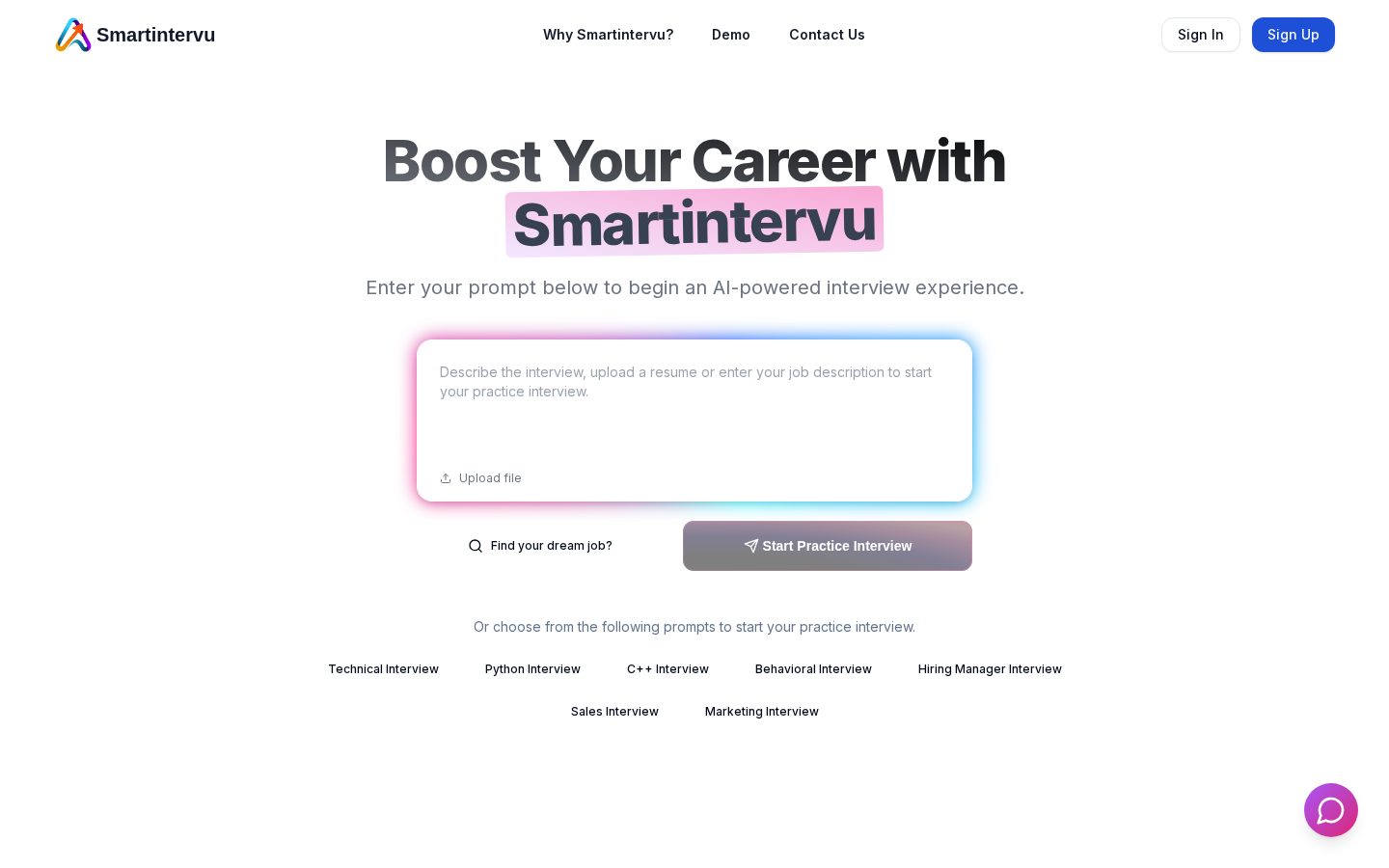 SmartIntervu Homepage