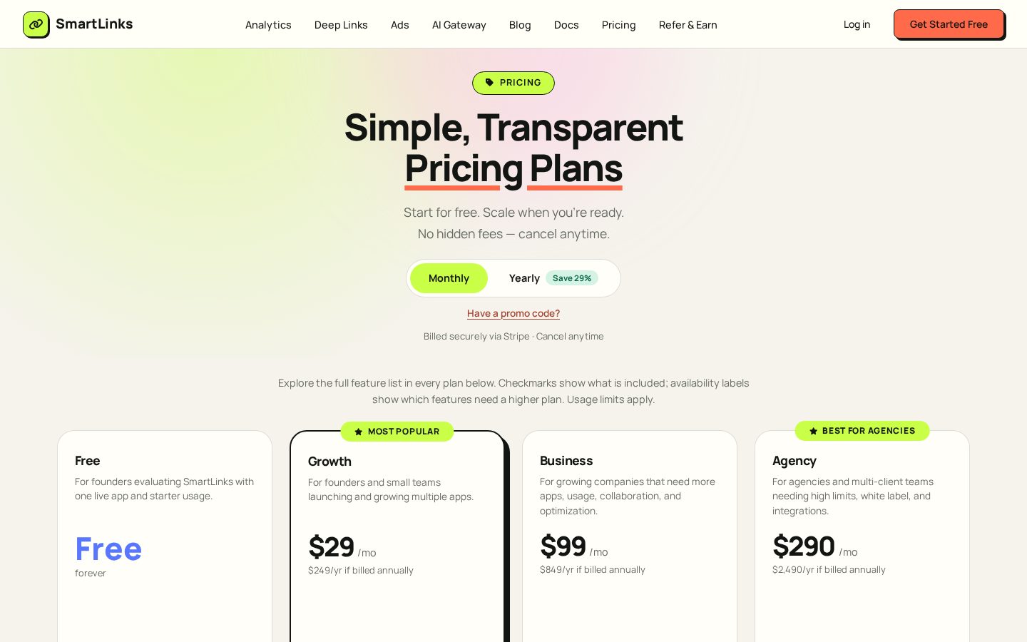 SmartLinks Pricing