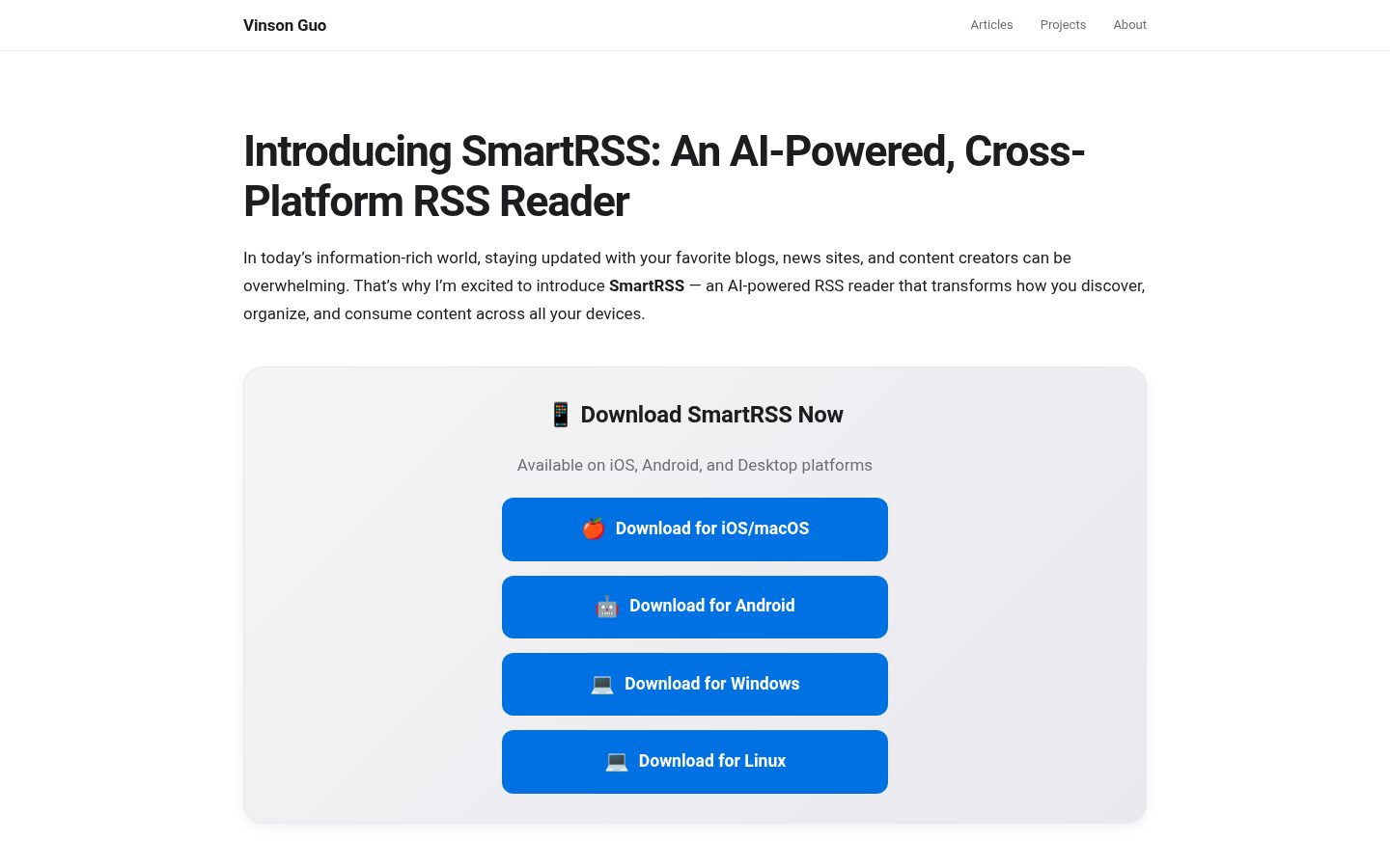 SmartRSS: AI RSS Reader Homepage