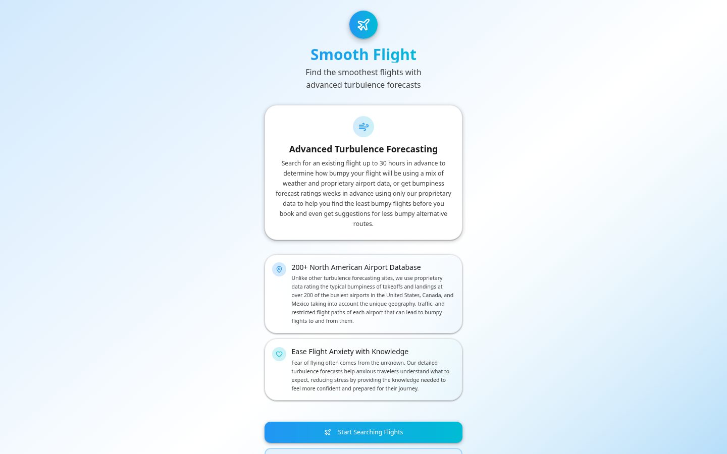 Smooth Flight App Homepage