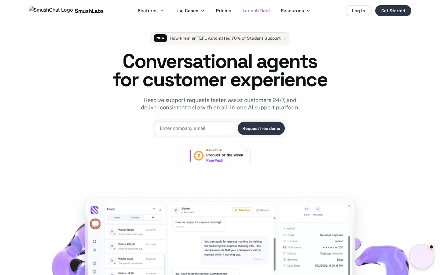 SmushChat AI Chatbot Agent Builder Homepage