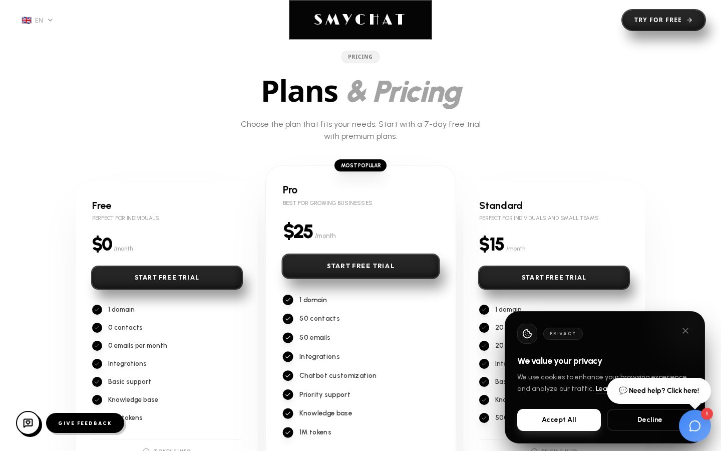 SMYCHAT Pricing