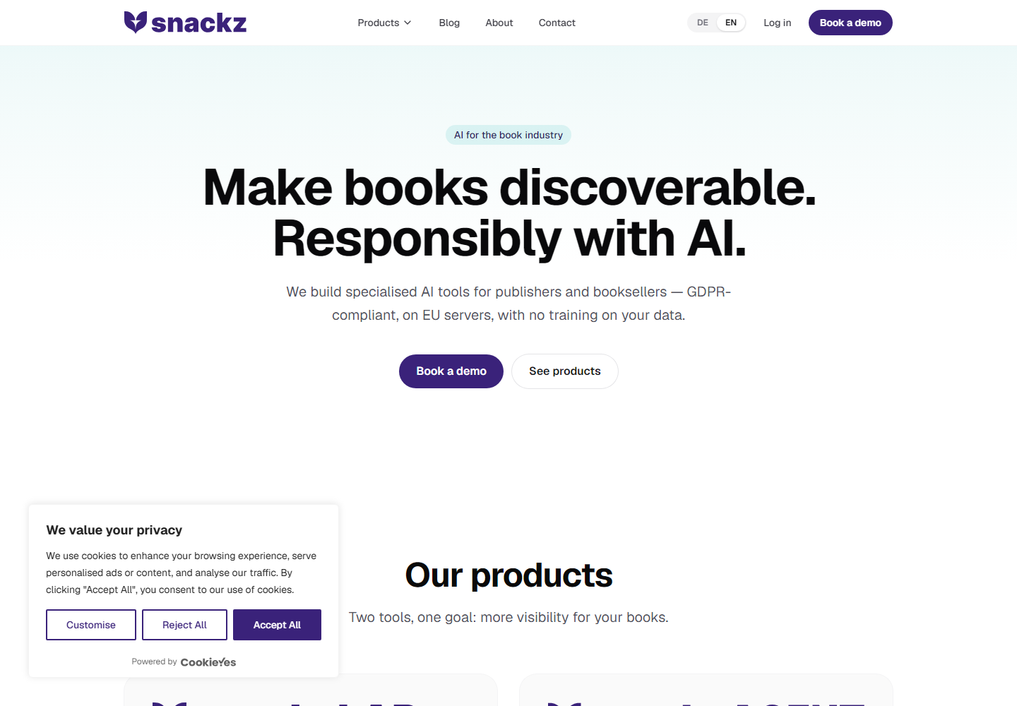 snackz.ai homepage