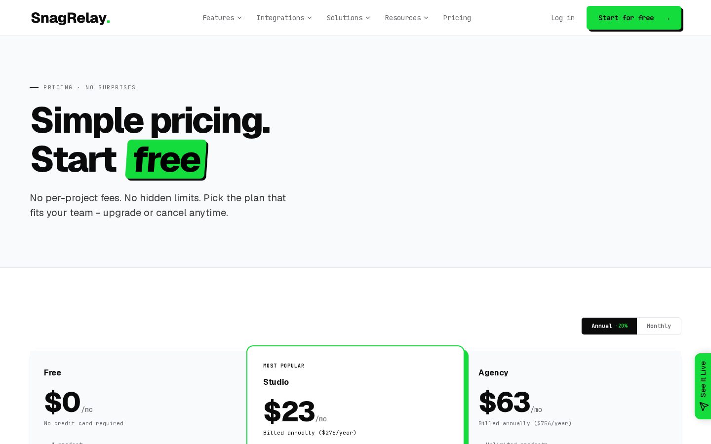 SnagRelay Pricing
