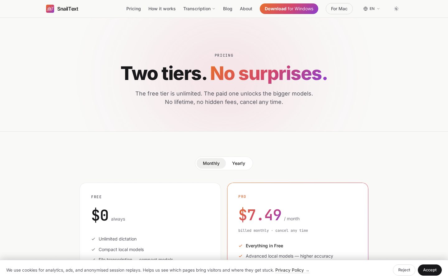 SnailText Pricing