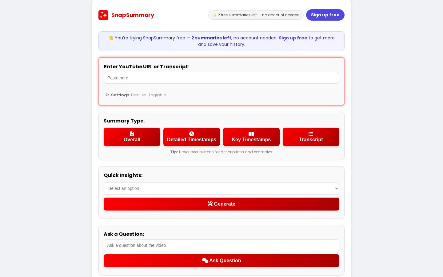 Snap Summary Homepage
